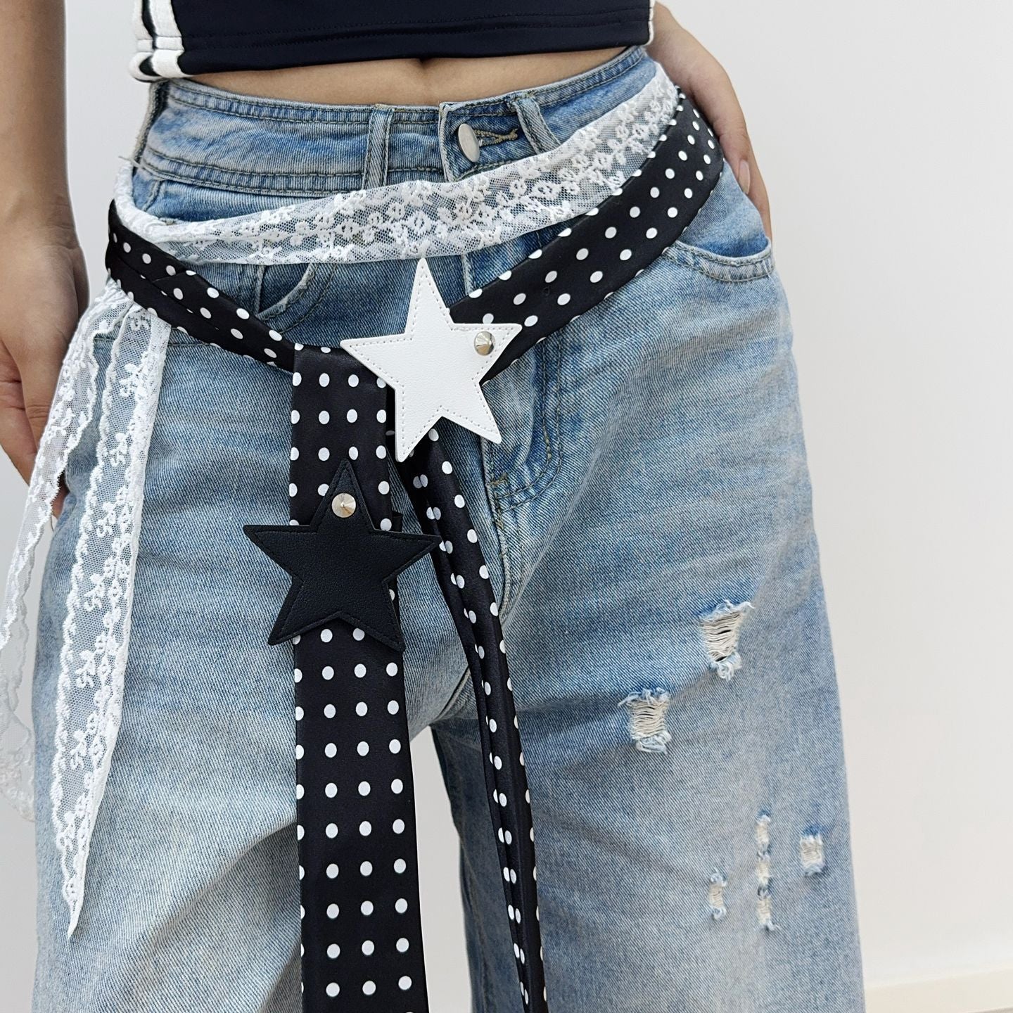 Polka-dot Silk Scarf Beltearly Autumn Styling With Denim Vintage Vibe