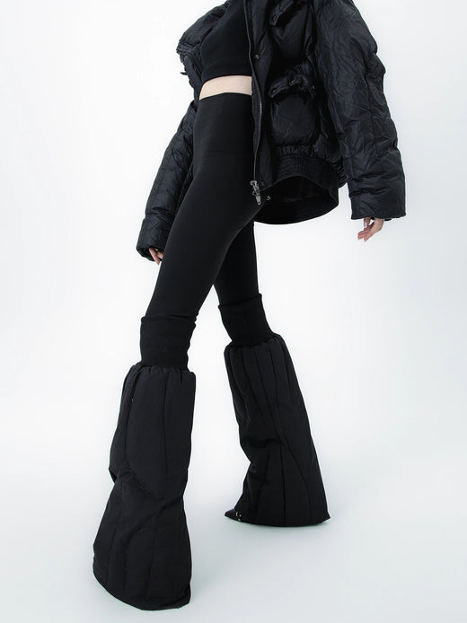 Black Down-filled Thick Warm Wide-leg Leg Warmers