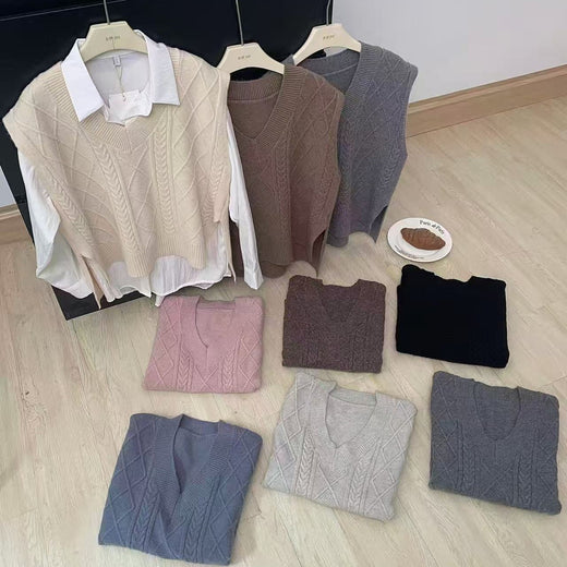 V-neck Knitted Casual Academic Style Women's Fashion Vest