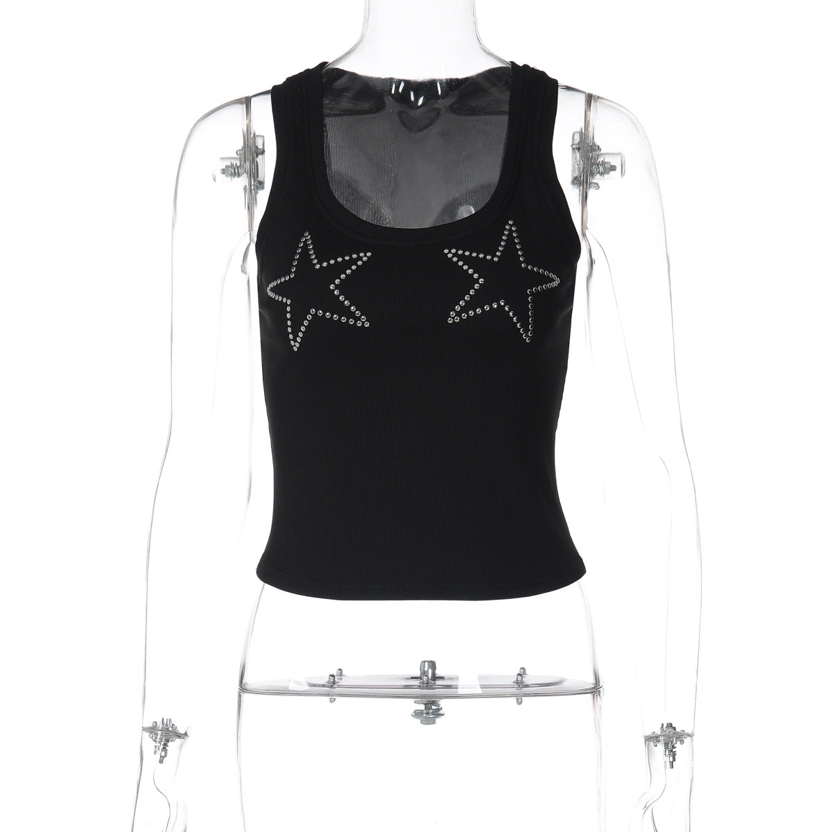 Women's Slim-fit Solid-color Rhinestone-embellished Versatile Top