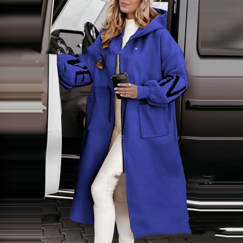 European And American Fashion Women's Wear Casual Hooded Long Splicing Coat