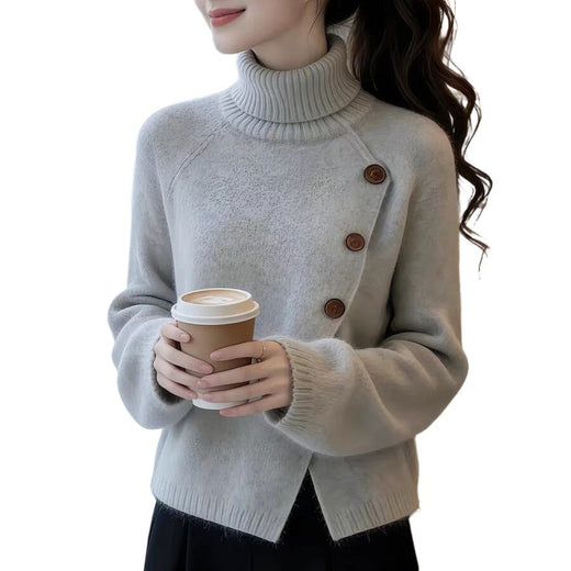 Stylish Elegant And Stunning Gray Turtleneck Long-sleeve Sweater
