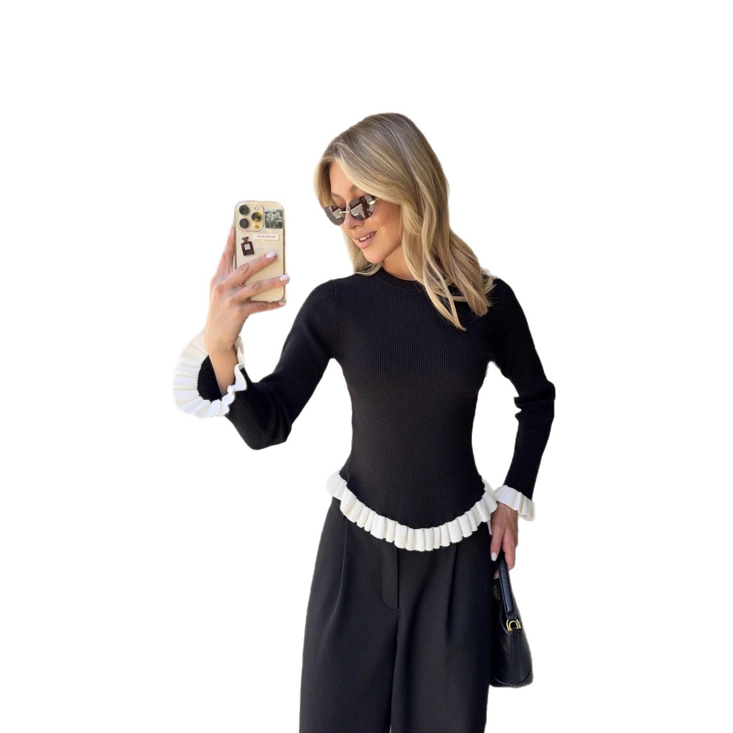 Pullover Stretch-knit Long-sleeve Sweater