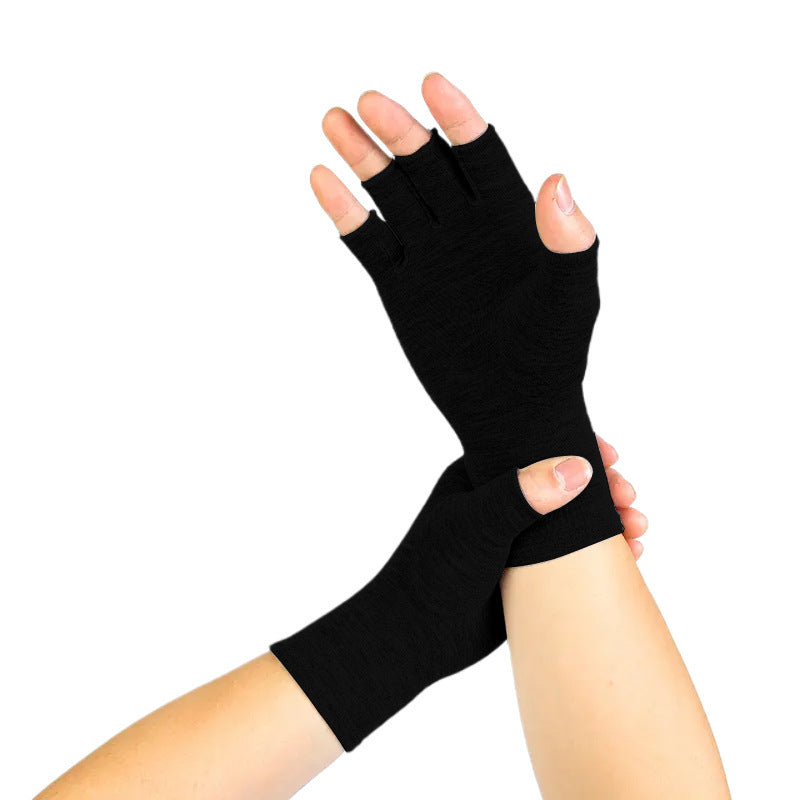 Light Gray Bamboo Fiber Half-finger Compression Gloves