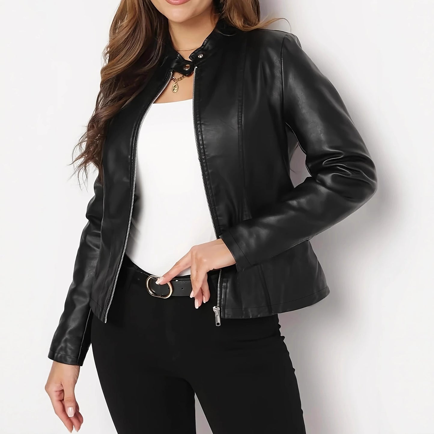 Fashionable Slim-fit Short Women's Leather Jacket