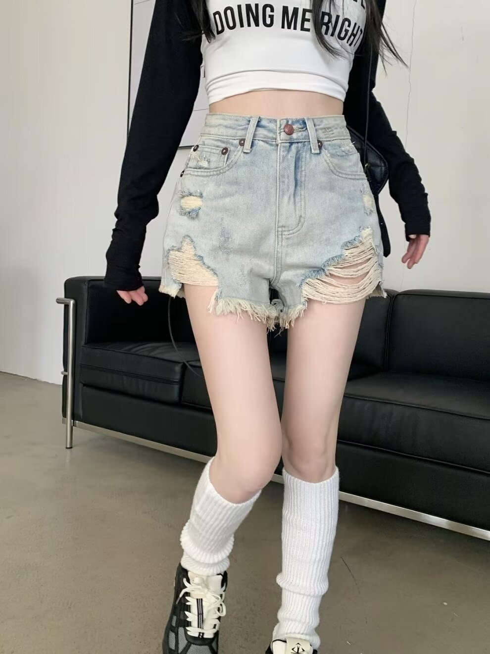 Retro Denim Shorts For Women New Casual High-Street Style All-Match Jeans