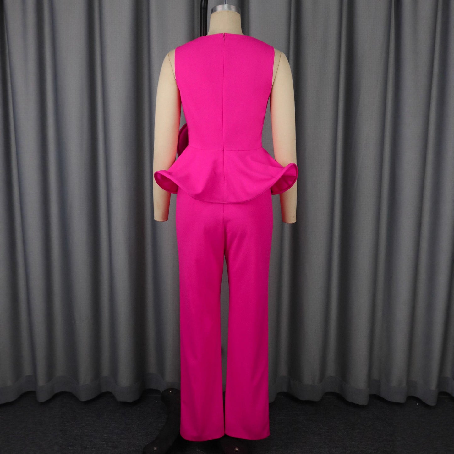 Three-dimensional Flower V-neck Sleeveless Top High Waist Fashion Straight-leg Pants