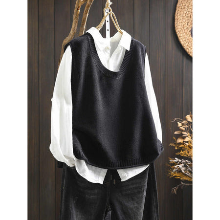Back Buttoned Cotton Thread Knitted Vest Women
