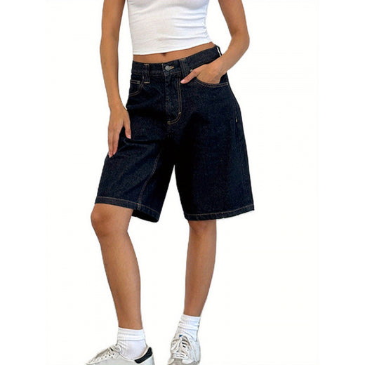 Womens Light Blue Denim Knee-Length Shorts