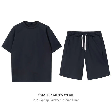 Simple Loose Couple Style Short-sleeved Shorts Two-piece Suit
