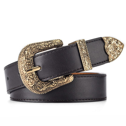 Fashion Retro All-match Carved Buckle European And American Belt
