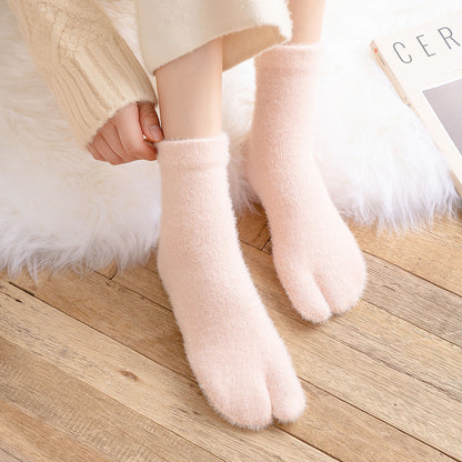 Women's Fleece-lined Thermal Winter Toe Socks Mid-calf Thick Warm
