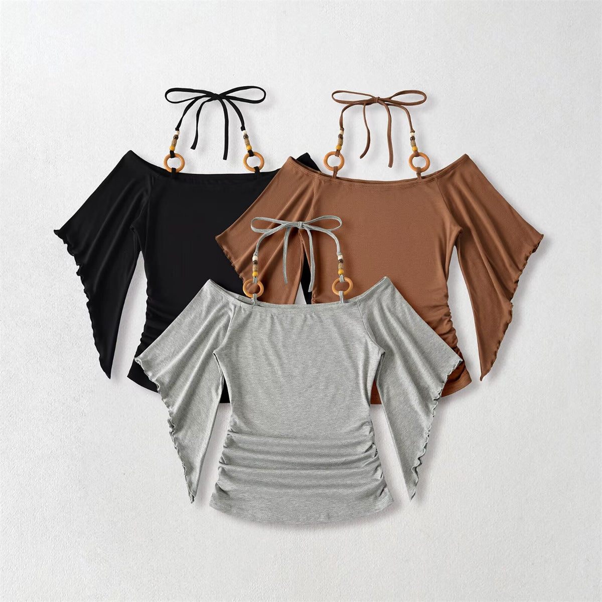 Women's Retro Off-the-Shoulder Beaded Halter Neck Top