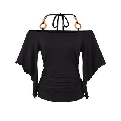 Women's Retro Off-the-Shoulder Beaded Halter Neck Top