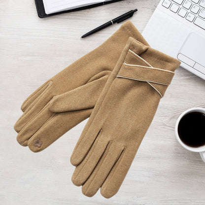 Women's Outdoor Warm Velvet Padded Thickened Cycling And Driving Versatile Simple Touch Screen Warm Gloves