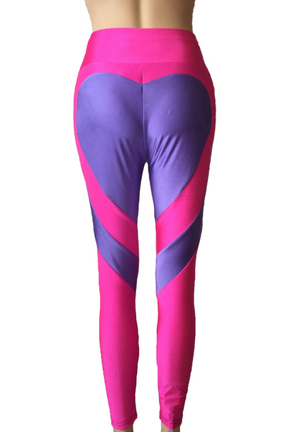 Butt-lifting Heart-patterned Patchwork Leggings With Excellent Stretch