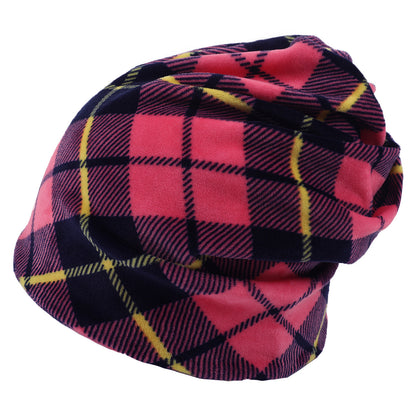 Double-layer Short-pile Bonnet With Multi-colored Plaid Pattern