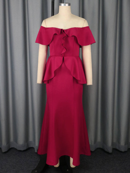 Strapless Ruffled Off-the-shoulder Dress Fishtail Dress