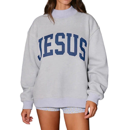 Printed Letter Crewneck Long-Sleeve Loose-Fit Versatile Sweatshirt