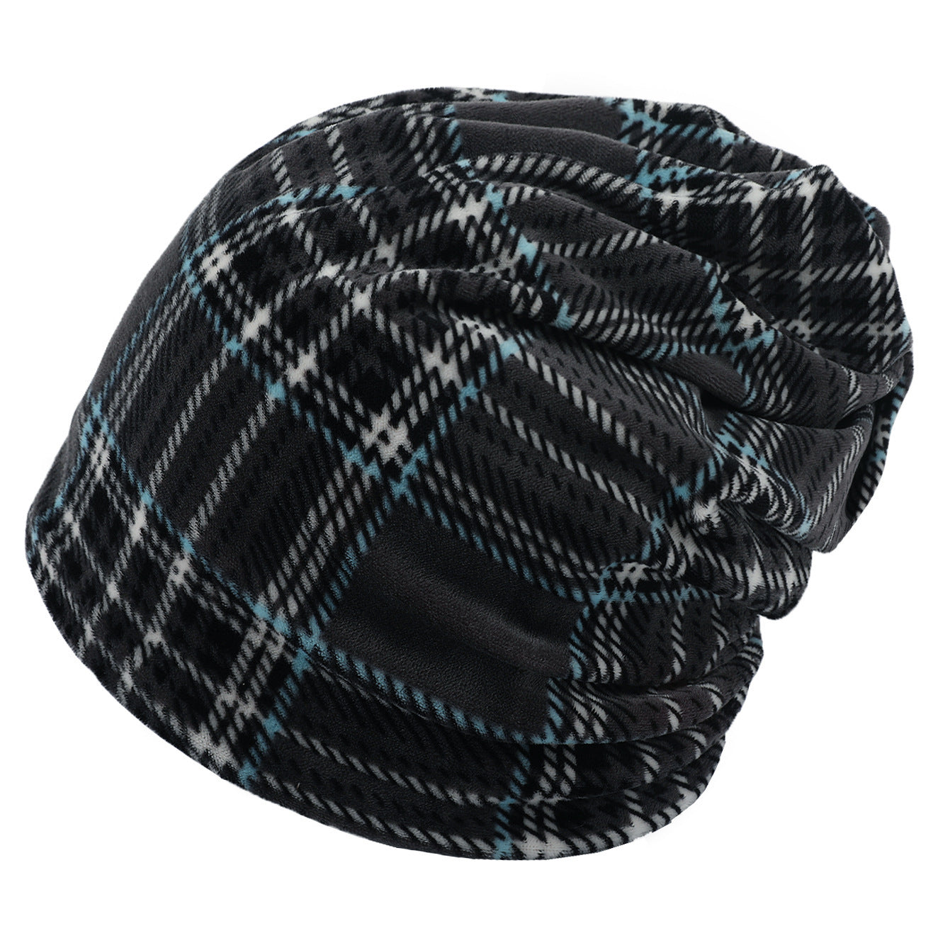 Double-layer Short-pile Bonnet With Multi-colored Plaid Pattern
