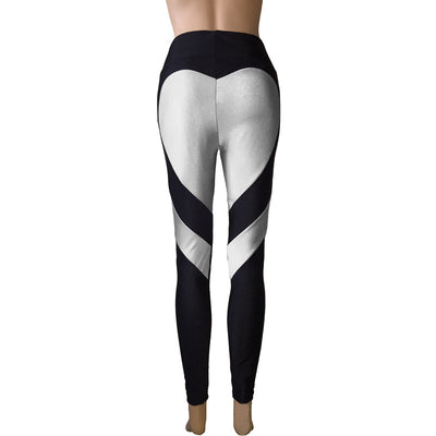 Butt-lifting Heart-patterned Patchwork Leggings With Excellent Stretch