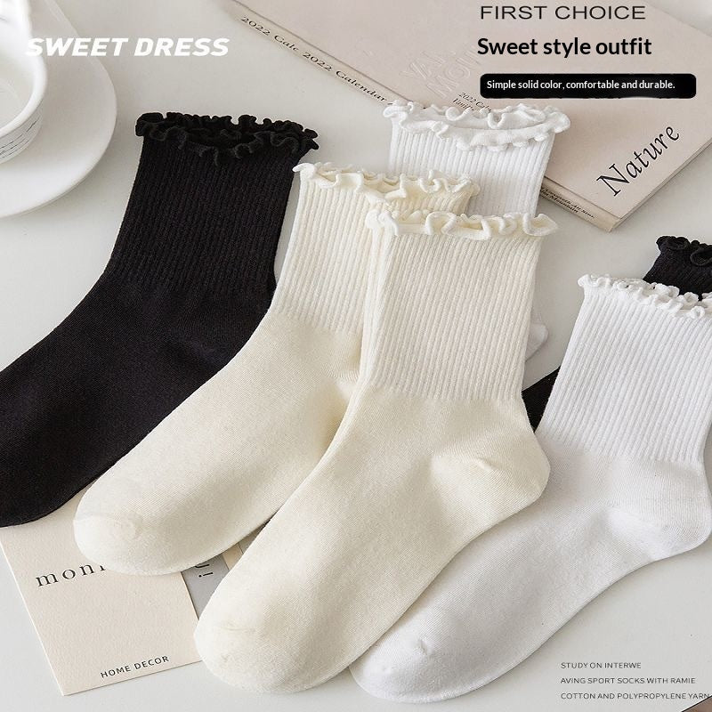White Lace Socks Mid-calf Thin Mary Jane Shoes Scalloped Socks Versatile