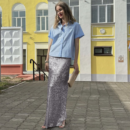 High-density Sequin Midi Skirt For Women Social Media Favorite