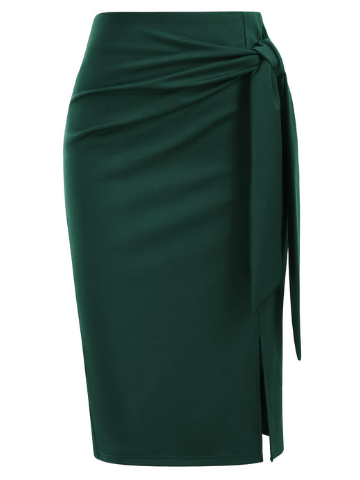 Elegant Monochrome High-waisted Knee-length Skirt For Women