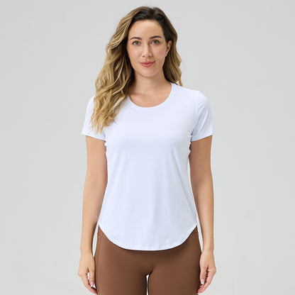 Womens Breathable Bare-Look Yoga Short-Sleeve Top