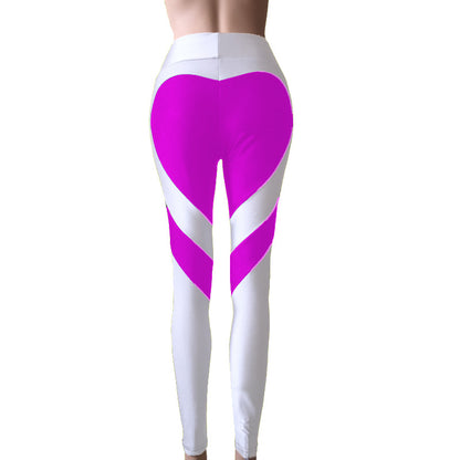 Butt-lifting Heart-patterned Patchwork Leggings With Excellent Stretch