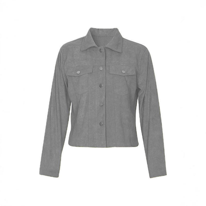 Women's Corduroy Long Sleeve Jacket - Casual Button-Up Coat With Flap Pockets