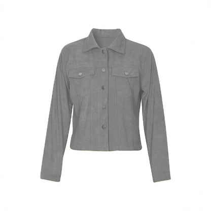 Women's Corduroy Long Sleeve Jacket - Casual Button-Up Coat With Flap Pockets