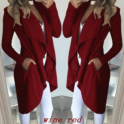 Slim long trench coat with solid lapel
