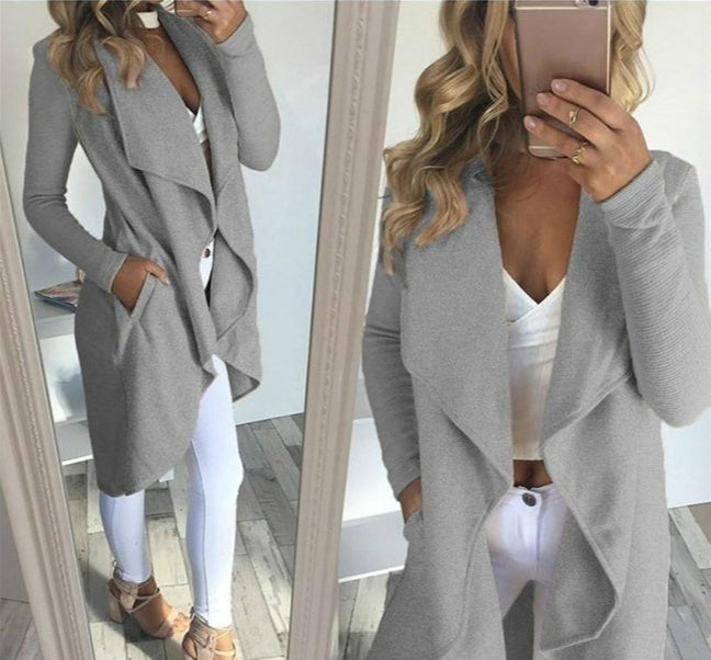 Slim long trench coat with solid lapel