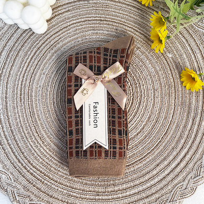 Double-Needle Dual-Channel Sweat-Absorbing Breathable Wireless Top Preppy-Style Mid-Calf Women's Socks