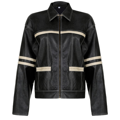 Women's Retro Contrast Color Split Leather Coat