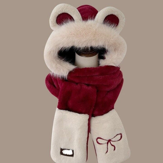 Bow-style Warm Three-piece Set Winter Cycling Windproof Scarf And Gloves Combo