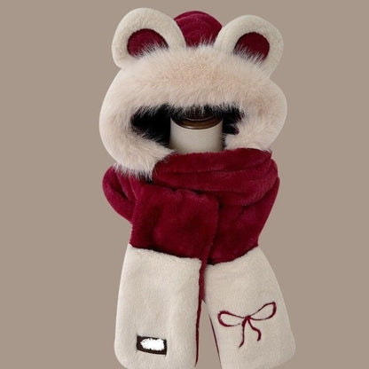 Bow-style Warm Three-piece Set Winter Cycling Windproof Scarf And Gloves Combo