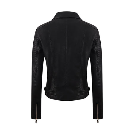 PU Women's Short Leather Oblique Pull Slim Motorcycle Clothing Washed Leather Jacket