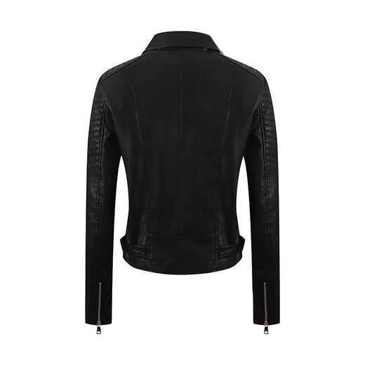 PU Women's Short Leather Oblique Pull Slim Motorcycle Clothing Washed Leather Jacket