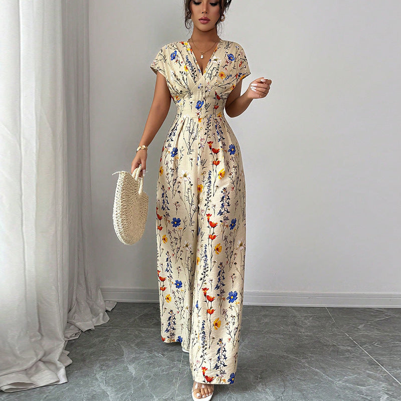 Autumn Short-sleeved Waist-cinching Wide-leg Pants