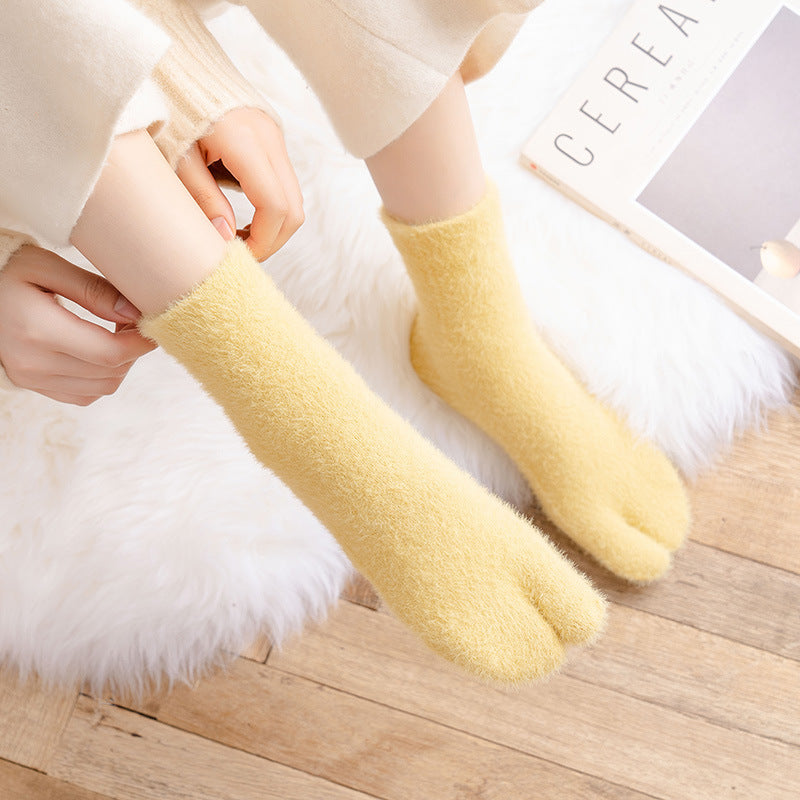 Women's Fleece-lined Thermal Winter Toe Socks Mid-calf Thick Warm