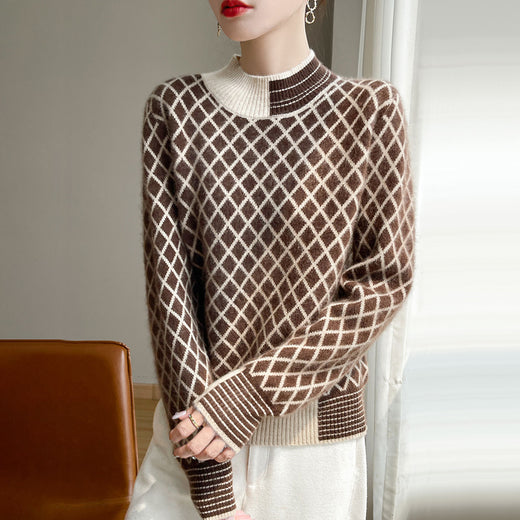 Womens Stylish Half-turtleneck Versatile Knit Sweater