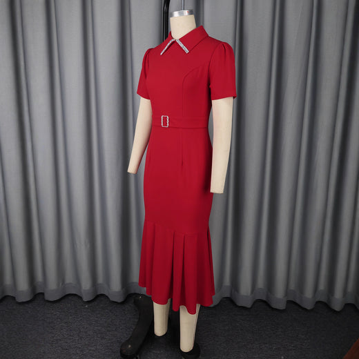 European And American Elegant Fashion Style Lapel Short Sleeve Dress