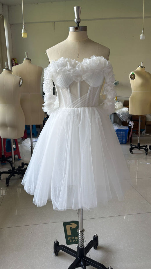 Lace Off-shoulder Mini Wedding Dress