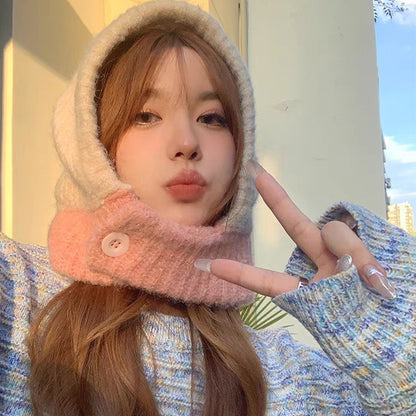 One-piece Knitted Balaclava With Built-in Neck Warmer And Ear Protection