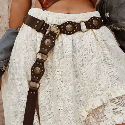American Vintage Belt Women's Rivet Brown Leather
