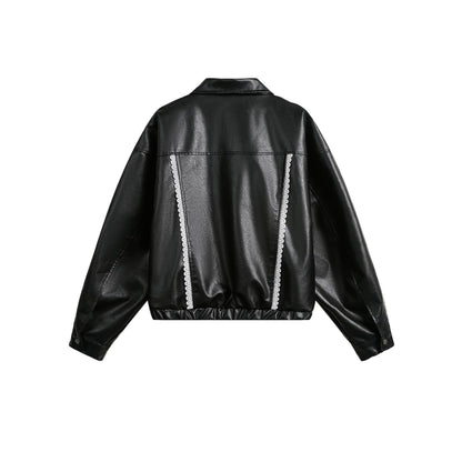 Women's Street Black Lace Love Number Embroidered Lapel Jacket