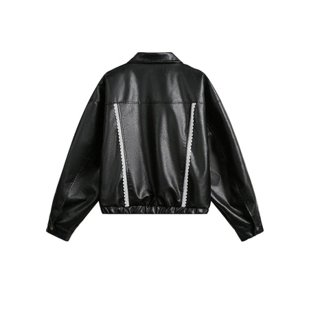 Women's Street Black Lace Love Number Embroidered Lapel Jacket