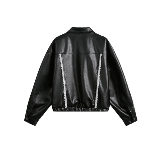 Women's Street Black Lace Love Number Embroidered Lapel Jacket